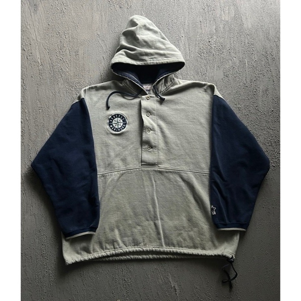 Vintage Seattle Mariners Hoodie XL Grey 1990s MLB Henley